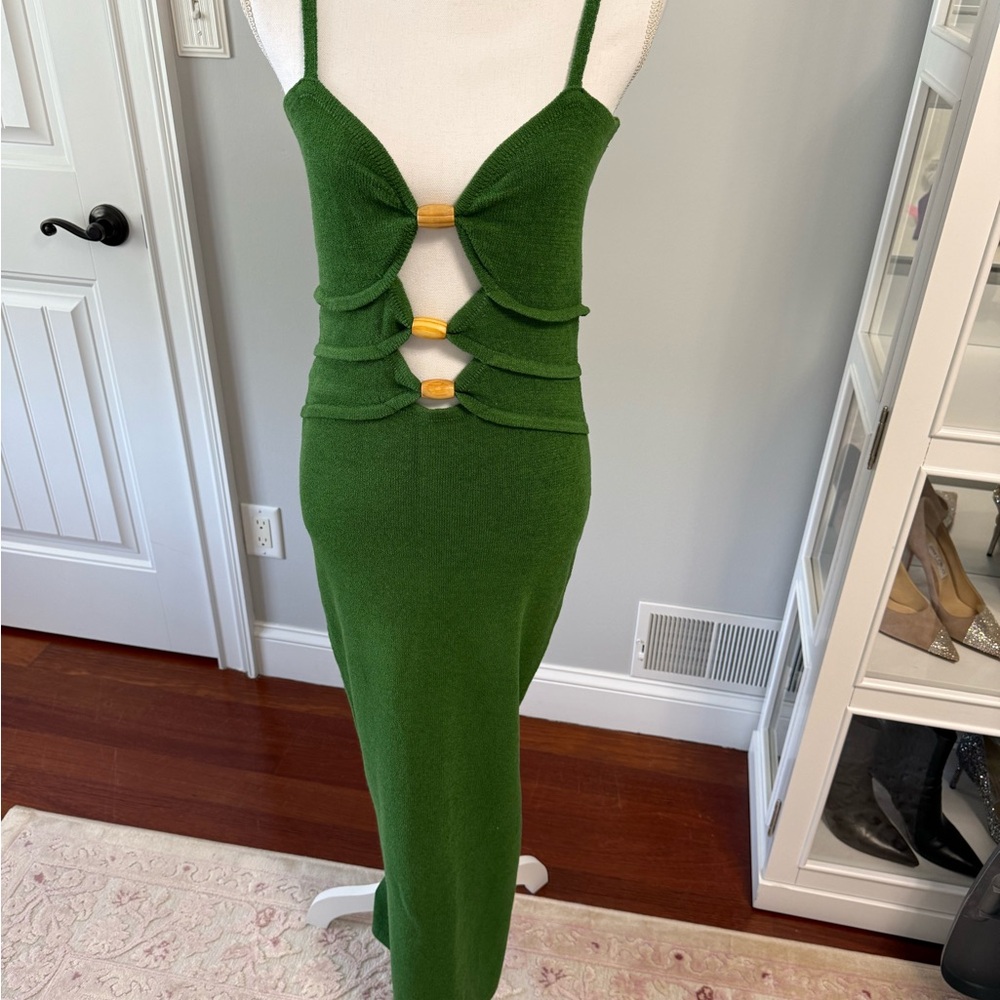 Green Ribbed Cut Out Bodycon Dress